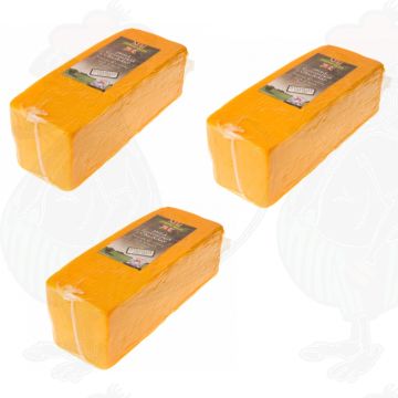 3 X Rød Cheddar ost - Mild - Blok | Tilsammen 7,5 kilo