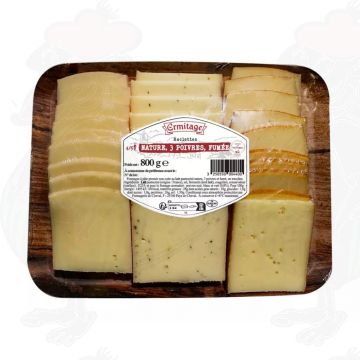 Naturel * 3 Pebermix * Røget | Raclette Ost i Skiver | 800g